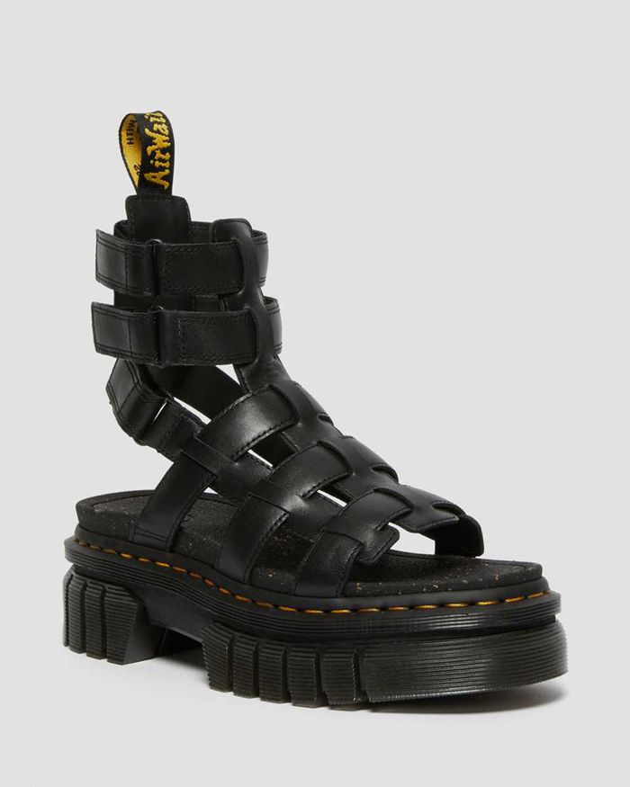 Dr Martens Womens Ricki Nappa Lux Leather Platform Gladiator Sandals Black - 94571SFKO